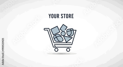 Shopping cart icon with geometric shapes for online retail branding