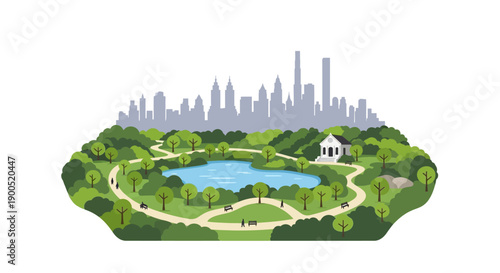 Vector illustration of a city park with skyline background