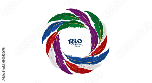 Rio Carnival logo with colorful feathers and Sambódromo text on white background, symbolizing Carnaval do Rio de Janeiro and Brazilian culture