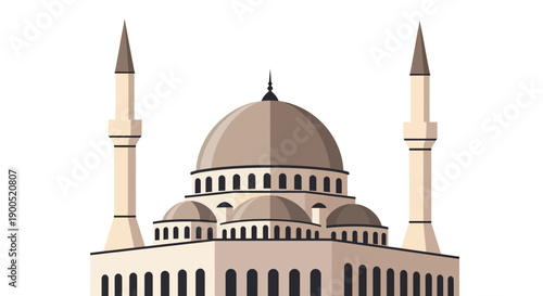 Vector illustration of a mosque with domes and minarets on white background
