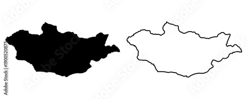 Mongolia country map vector illustration .Minimal outline and solid black country map,Solid simple style.Mongolia country map silhouette black illustration. Black and white. Vector editable