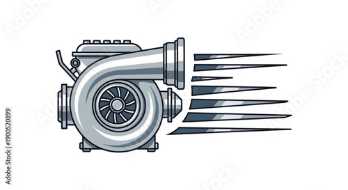 Illustration of a turbocharger with speed lines and metallic finish