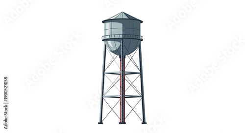 Illustration of a Vintage Water Tower with Metal Structure