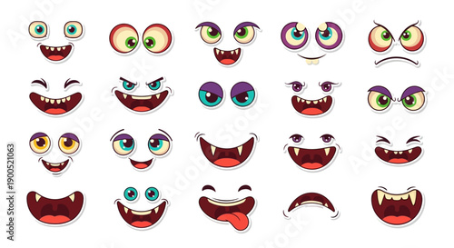 Set of Cartoon Monster Faces with Various Expressions