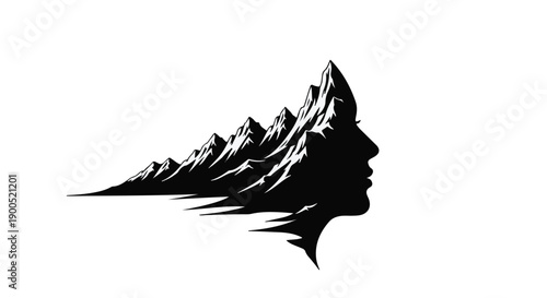 Majestic mountain peaks form the profile of a woman's silhouette, symbolizing nature's strength and feminine spirit.
