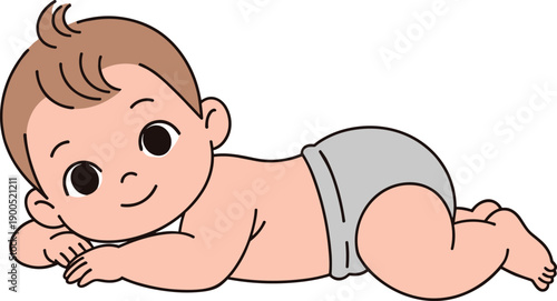 Cute Crawling Baby Cartoon Illustration Smiling Infant Character in Diaper for Childcare, Parenting, Nursery and Early Childhood Design