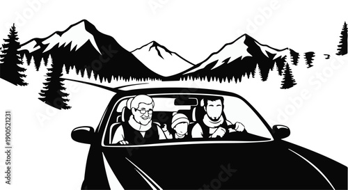 Two people enjoying a scenic drive through a mountainous landscape