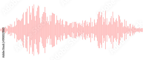 Red color abstract equalizer shape design. Dotted music sound wave element. Audio radio signal visualization concept. Shining digital voice assistant line pattern. Song track sample player. Vector