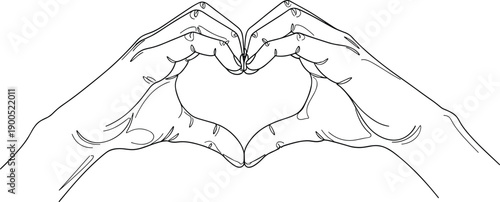 Hands Forming Heart Shape Line Art Illustration Minimal Romantic Love Gesture Drawing Isolated on White Background