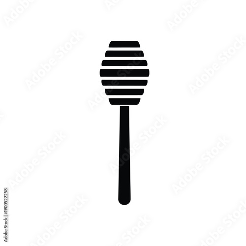Black silhouette of honey dipper stick with grooved head for collecting and serving honey, kitchen utensil for beekeeping and sweet food, isolated on white