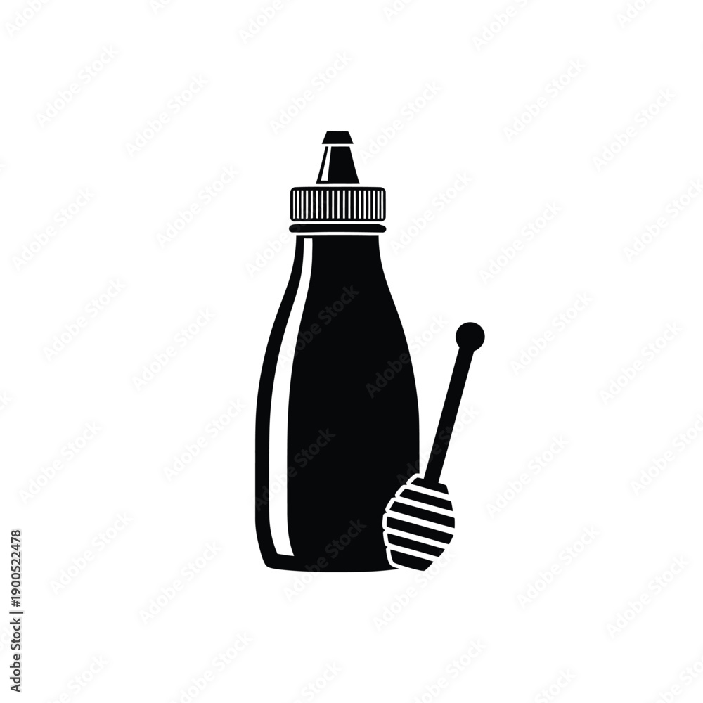 Fototapeta premium Modern honey bottle with dripper, perfect for serving sweet liquid, simple clean design, kitchen utensil for breakfast, vector illustration