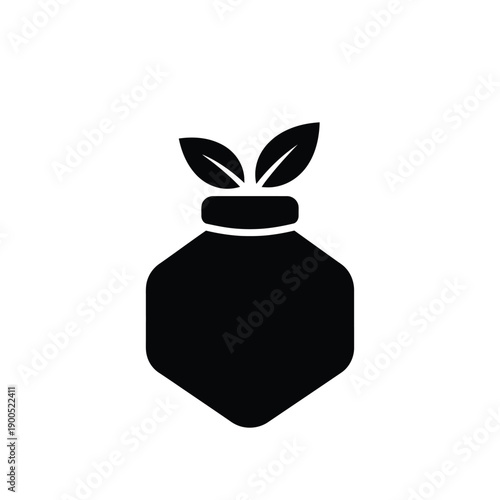 Natural honey pot icon, vector illustration of hexagonal jar with leaves, ideal for organic food packaging, apiary products, and healthy sweetness