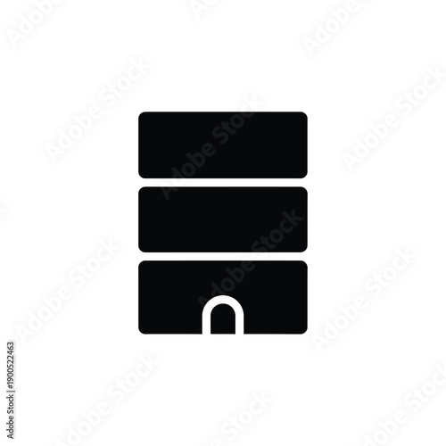 Modern beehive icon, vector illustration of stacked rectangular boxes with entrance, perfect for contemporary apiary designs and honey farming