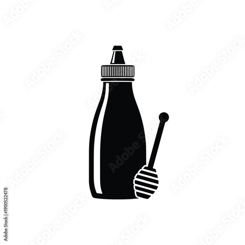 Modern honey bottle with dripper, perfect for serving sweet liquid, simple clean design, kitchen utensil for breakfast, vector illustration