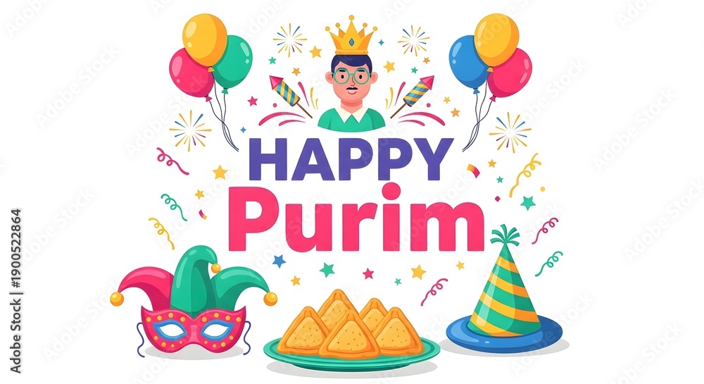 Obraz premium Vibrant happy purim celebration image with traditional elements