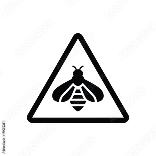 Minimalist bee warning symbol black silhouette icon on white background for outdoor safety signage beekeeping hazard alert and nature protection message graphic illustration for web