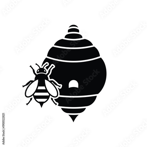 Beehive with honeybee icon black silhouette apiary symbol for honey production and beekeeping farm branding isolated on white background for commercial agricultural design projects