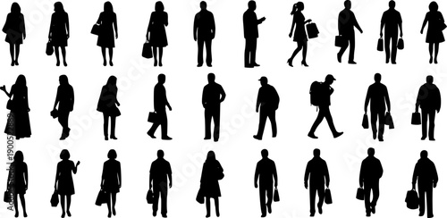 Silhouettes of people related to the theme of shopping. Vector illustration. Transparent background EPS version.