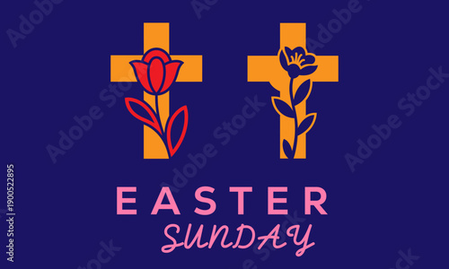 Flat  christian cross icons.Palm Sunday, Holy Friday and Holy Saturday template with religious symbols.