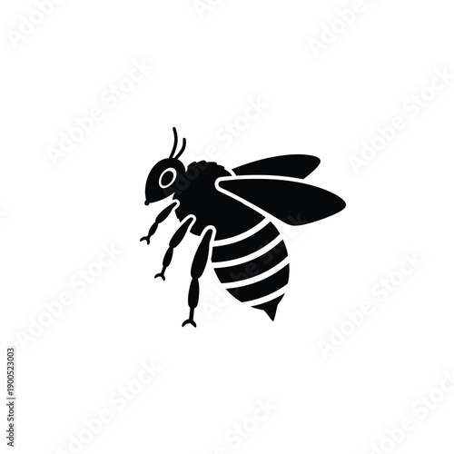Bee profile view silhouette icon isolated on white background flying insect honey production symbol nature wildlife element black graphic design vector illustration side perspective