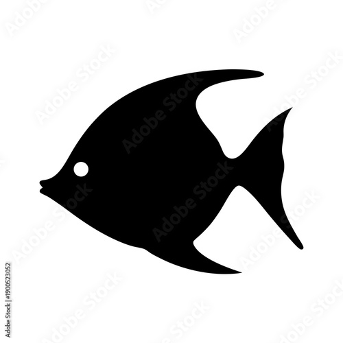 Silhouette illustration of an angelfish swimming gracefully in the ocean waters
