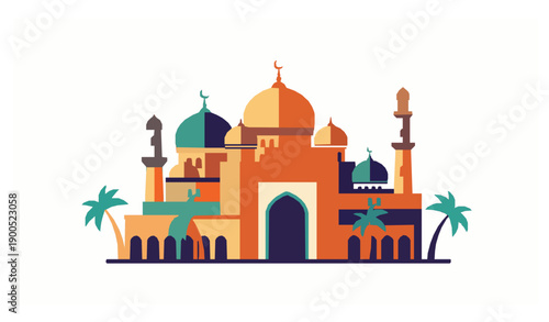 Middle Eastern Mosque and Palace Vector Illustration