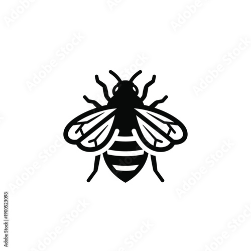 Vector silhouette of a single bee from a top-down perspective, showing wings, body stripes, and antennae, ideal for insect-related designs