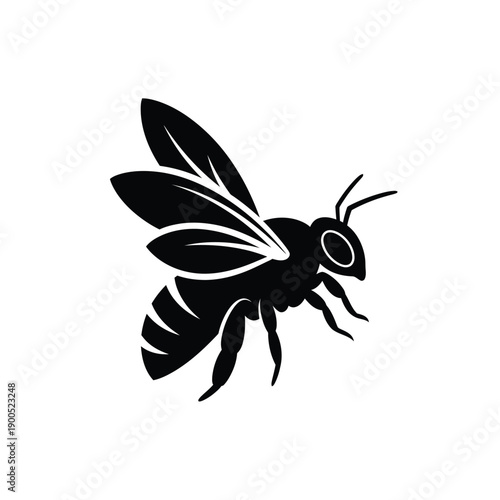 Honeybee silhouette vector logo design featuring detailed flying insect wings and striped body for beekeeping apiary farm organic honey production and pollination concept branding