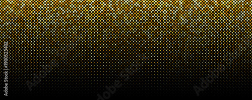 Golden color halftone gradient. Pop art comic glitter backdrop texture. Abstract gold dotted pattern background. Yellow confetti wallpaper for banner, poster, flyer, party decor, presentation. Vector