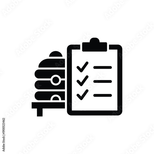 Beehive with checklist and checkmarks symbol organized workflow planning task management project completion approval process efficiency productivity systematic approach business strategy goals