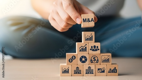 Business growth and strategy concept with wooden blocks