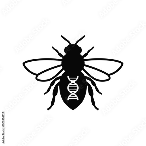 Genetically modified honey bee icon with dna spiral symbol on abdomen representing biotechnology research bioengineering science and genetic manipulation for agriculture technology