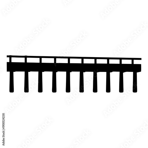 Simple black silhouette illustration of a long pier bridge structure over water