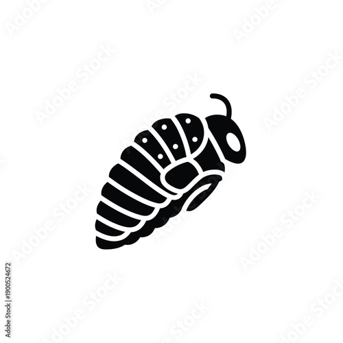 Black silhouette of a larva or pupa of an insect, representing growth stages, metamorphosis, and development in nature