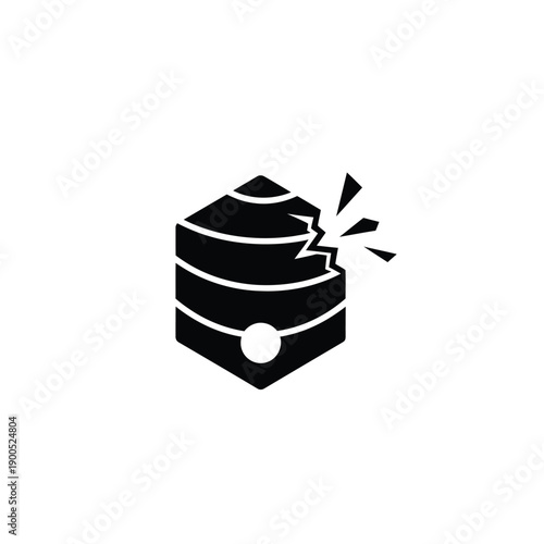 Hexagonal object with crack and explosion effect indicating damage or breakage vector graphic illustration