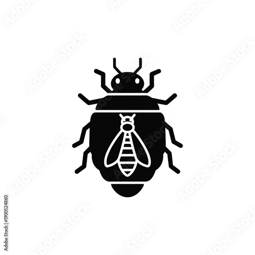 Bed bug insect graphic with bee inside symbolizing infestation or parasite problem vector illustration