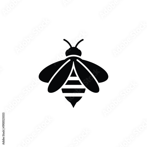 Honey bee or bumblebee black vector icon isolated on white background, insect logo or sign for honey production, beekeeping symbol