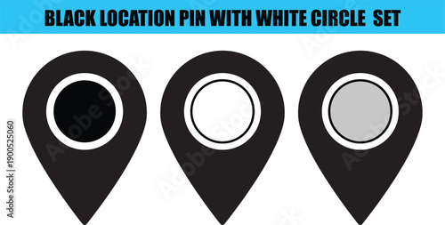Three black location pins with different circle fills