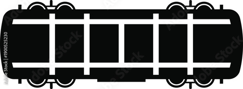 Top view rail tank car silhouette illustration showing cylindrical design, wheels, ladders, and industrial freight transport concept for logistics