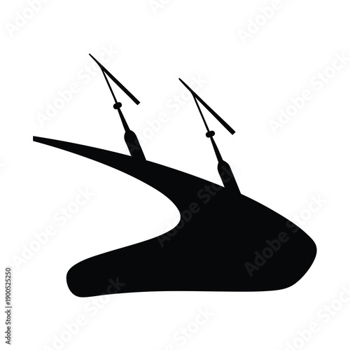 Silhouette of a Windsurfing Board with Two Sails Set Against White Background