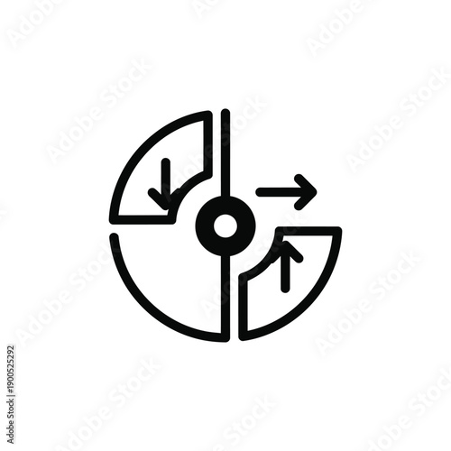 Abstract circular diagram icon with directional arrows represents data flow analysis system management business strategy planning visual information presentation technical drawing