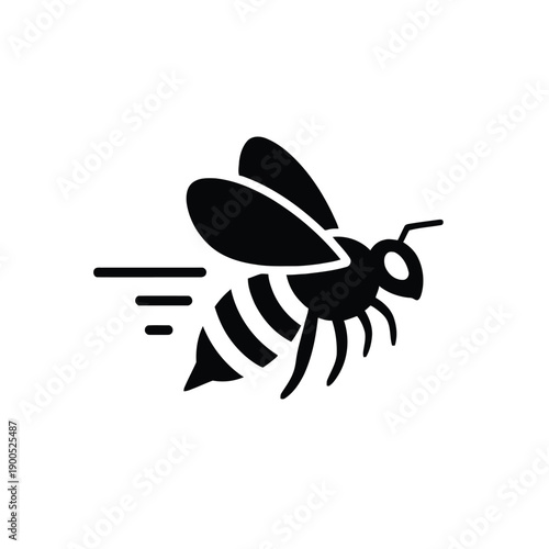 Flying bee icon showing movement lines and detailed anatomy for honey production branding nature conservation awareness and organic food product labeling professional vector art