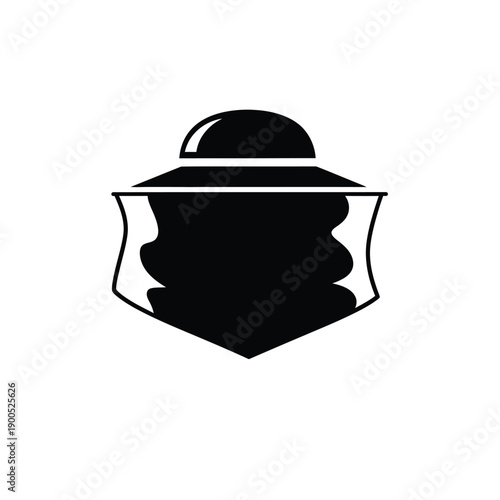 Beekeeper hat with protective veil icon flat vector illustration for apiary equipment and honey production branding tool silhouette isolated on white background safety gear design