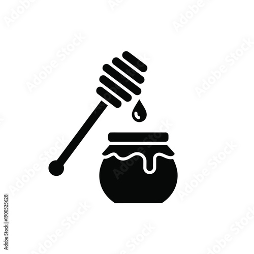 Honey dipper dipping sweet golden honey into honey pot, isolated on white background, design element illustration vector, sweet food, natural ingredient