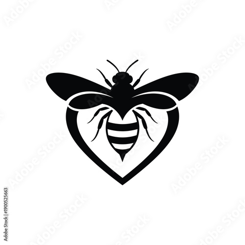 Love bee heart shape symbol, isolated on white background, design element illustration vector, nature, insects, beekeeping, honey, wild life