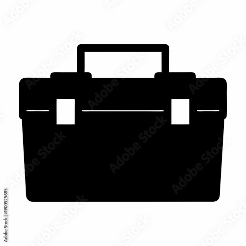 A Black Silhouette of a Classic Toolbox with Central Latch