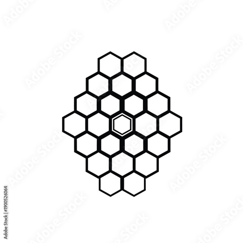 Abstract hexagonal geometric pattern resembling honeycomb structure, intricate design with thick bold outlines, suitable for backgrounds.