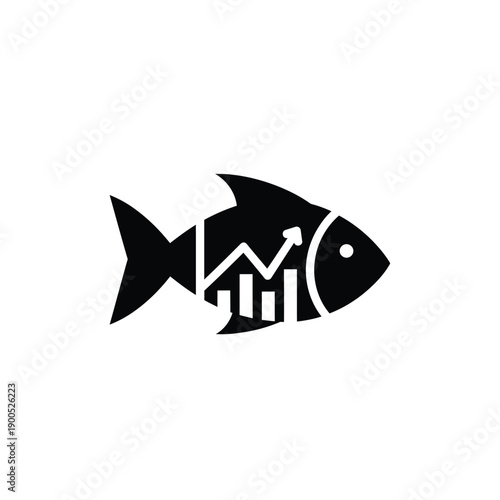 Fish with growth chart icon, fish business symbol, fish market analysis, fishery profit, aquarium profit, fish growth rate, aqua culture