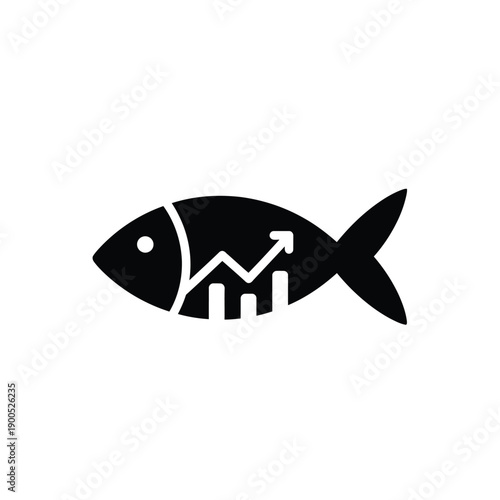 Fish with growth chart icon representing business progress, fish market analysis, aquaculture success, and financial growth