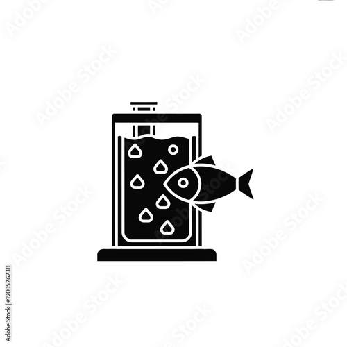 Fish feeding system icon, automated aquarium feeder, fish tank technology, aquatic pet care, modern aquaculture solution